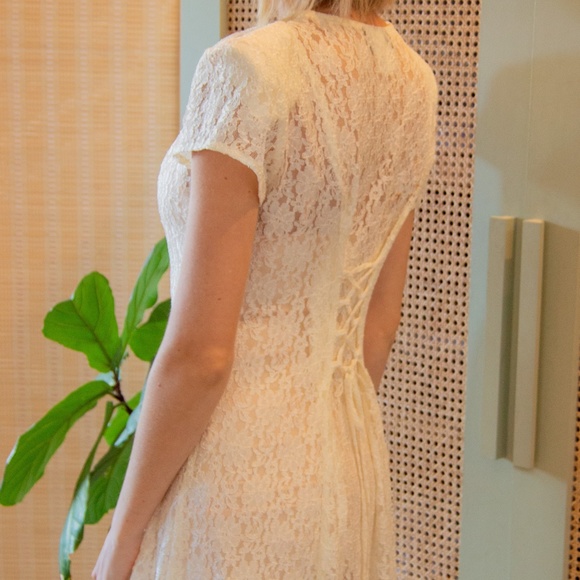 90s Lace Short Sleeve Button Front Ankle Length Dress - Picture 8 of 10